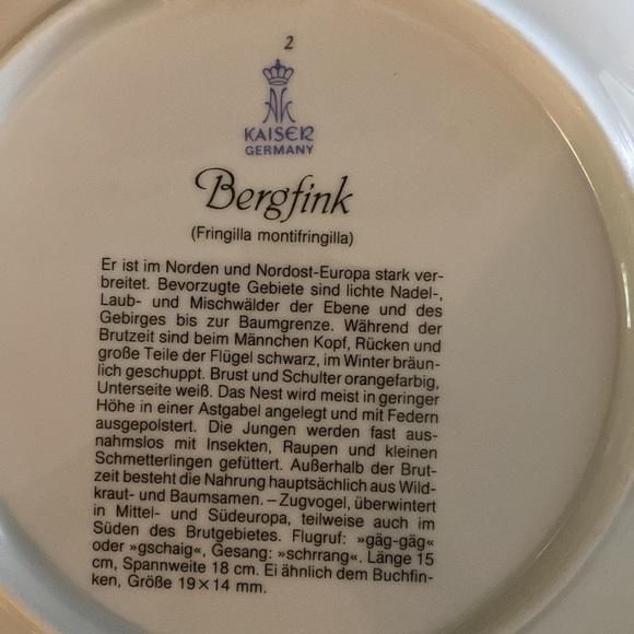 AK Kaiser porcelain, set of 2 decorative plates, bird collectibles - Picture 7 of 8